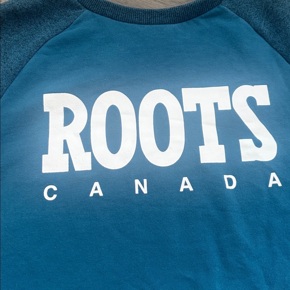 Roots | Blue Grey and White Colour Block Long Sleeve Sweater Size Large - Picture 4 of 11
